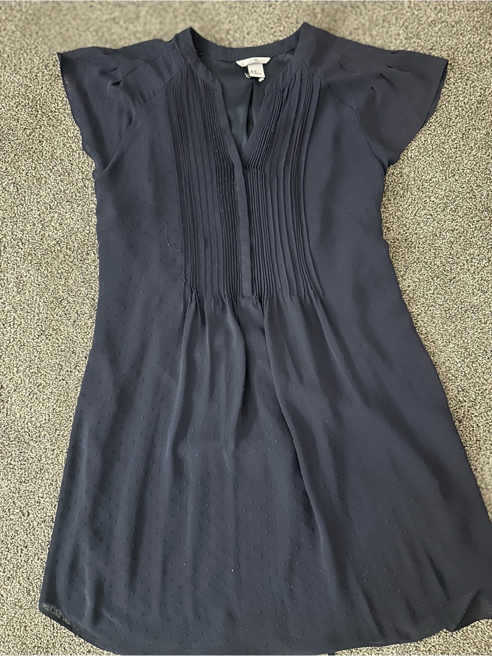 H&M Navy Blue Midi Dress with Pintuck Detail